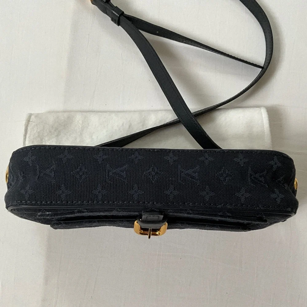 LOUIS VUITTON Vintage Juliette Mini Lin Monogram Canvas Crossbody Navy Blue